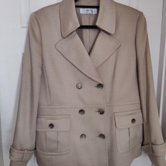 Tahari Arthur Levine Tan Double Breasted Blazer Size 14 - Picture 8 of 8